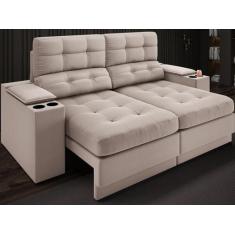 Sofá com Porta Copos e Carregador USB Eureka 1,70m Assento Retrátil e 