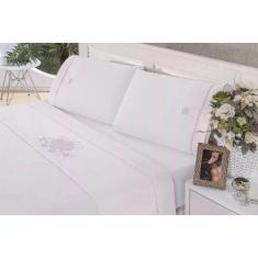 Jogo Lençol King Bordado Crivo 4 Peças 100% Algodão 200 Fios - INGRID 