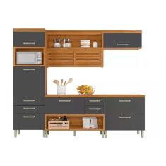 Cozinha Modulada Completa Princesa 4 Peças (1Aéreo+2Balcões+1Paneleiro) C6P59 Freijo/Grafite - Nesher