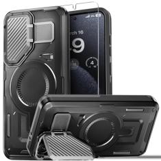 BPOASE Capa magnética para Samsung Galaxy S24 FE Capa de câmera de metal integrada com suporte, [compatível com Magsafe] Capa protetora resistente à prova de choque de grau militar com protetor de