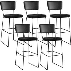 Kit 05 Banquetas Altas Preto Linho Chumbo