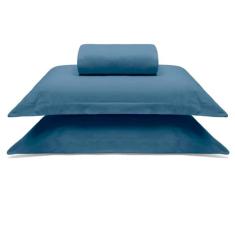 Jogo De Cama Buettner Queen Malha 100% Algodao Liso 3 Peças Image Azul