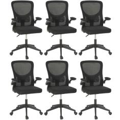 Kit 6 Cadeiras De Escritório Giratória Mônaco Com Relax E Regulagem De Altura - All Black