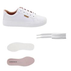 Tênis Branco Feminino Premium Casual com Palmilha Extra de PU e Cadarç