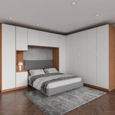 Guarda Roupa Modulado de Canto 12 Portas 6 Peças 1 Mesa de Cabeceira Hera CabeCasa MadeiraMadeira Branco Geada/Louro