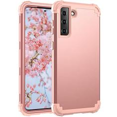 Asuwish Capa de telefone para Samsung Galaxy S21 FE 5G capa dura à prova de choque de silicone macio amortecedor híbrido três camadas aderência resistente proteção robusta S 21 EF S21FE5G UW S21FE 21S