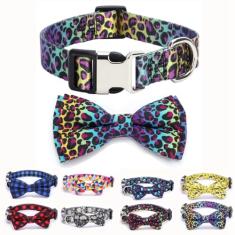 Coleiras para cães pequenos com laço, gravata borboleta com estampa de guepardo, coleira de leopardo para cães pequenos, médios e grandes, animais de estimação, fêmeas, gatos, P