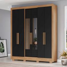 Guarda Roupa Casal 6 Portas 3 Gavetas com Espelho B366 Nature/Preto - Briz