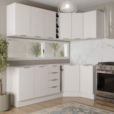 Cozinha Modulada 8 Peças sem Tampo com Rodapé 4 Aéreos e 4 Balcões Ipanema Cabecasa Madeiramadeira Branco