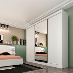 Guarda Roupa Dacar Casal 3 Portas Correr 1 Com Espelho Tcil Cor:Neve