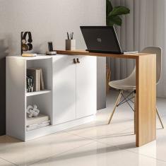 Escrivaninha Versa Home 107cm 2 Portas Branco/Freijó