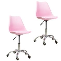 Kit 2 Cadeiras Saarinen Office Base Cromada Com Rodizio Giratória - Of