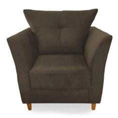 Poltrona Decorativa Isis Pés de Madeira Suede Marrom - MoverShop