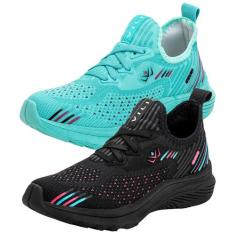 Kit 2 Pares Tênis Vili Feminino para Caminhada Academia, 35, Pretopink