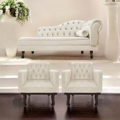 Kit Diva Recamier Diana 140cm Lado Esquerdo e 02 Poltronas Classic Sue