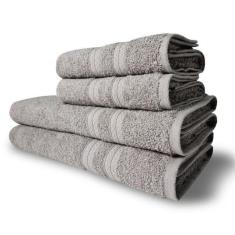 Jogo De Toalhas Itália Soft 4 Pçs - 2 Banho E 2 Rosto 430g/m² 100% Algodão Cinza