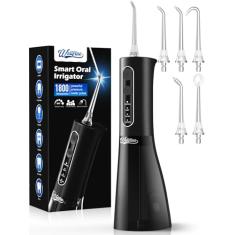 Palheta de dentes de irrigador dental: WELLFINE portátil sem fio 4 modos Flossers Pic 300 ml Pik de fio dental recarregável poderoso IPX7 irrigador oral à prova d'água para limpeza de gengivas