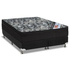 Cama Box Queen: Colchão Molas Bonnel Ortobom Nanolastic iso Firme + Base crc Suede Black(158x198)