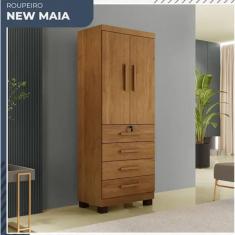 Guarda Roupa New Maia 2 Portas 4 Gavetas com Chave Benetil Móveis - Cinamomo