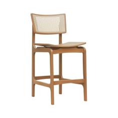Banqueta Alta Bistrô Apollo Encosto Telinha Natural e Assento Anatômico - Natural - Madeira