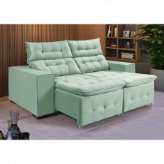 Sofá Retratil Reclinável 3 Lugares Pillow Em Veludo 1,90 Acqua Verde