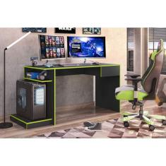 Mesa Gamer 1 Gaveta Rubi Belaflex Preto Fosco/Verde