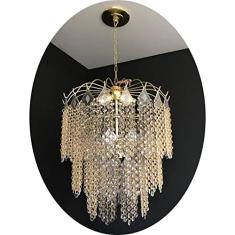 Lustre pendente redondo dourado cristal acrílico alto brilho sala quarto escada bivolt montado 42x75 AC54
