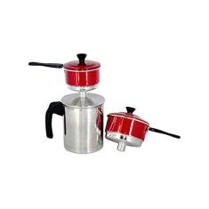 Sufe Cuscuzeiro Individual Para Duas Pessoas Liso Vermelho - 1.8L - Alumínio - Sem Tampa - Vermelho Liso - Caneco + 2 Peças