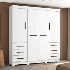 Guarda Roupa Casal 4 Portas 6 Gavetas Estrela Marafon Móveis Branco