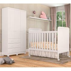 Conjunto Quarto Infantil Guarda Roupa 3 Portas, Berço Cloe Junior Móveis Peroba