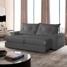 Sofá Retrátil e Reclinável com Catraca Blindada 200cm Mônaco Jolie/Grafite