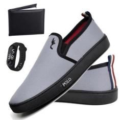 Kit Tênis Slip On Masculino Lona + Relógio Digital + Carteira-Masculino