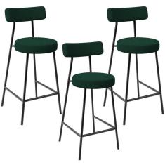 Kit 03 Banquetas Baixa Para Cozinha Sala De Jantar Bar Bancada Milão L02 Bouclê Verde