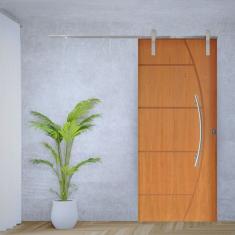 Porta de Correr Padrão Imbuia Belissima 6 Trilho Soft Puxador Curvo 600 Mm Cromado 82 X 210 Esquerdo Natural