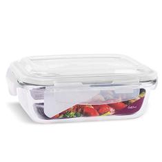 Pote de Vidro Retangular Hermético Marmita Tampa Plástico Alimentos 640ml