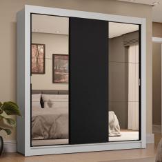 Guarda-roupa Casal 3 Portas Correr 4 Gavetas Branco/Preto