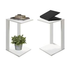 Porta Revistas 2 Mesinhas Moderna Lateral Namur Branco 65cm - Colomi