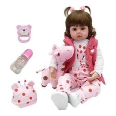 Boneca Realista Bebê Reborn Menina 3/4 Silicone 48 cm + Gira - Cegonha