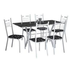 Conjunto de Mesa Miami Com 6 Cadeiras Lisboa Branco Liso E Preto Flora