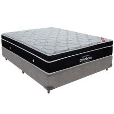 Cama Box Cinza e Colchão Elegant Molas Ensacadas Casal Ortobom