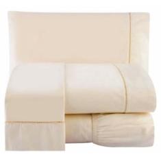 Jogo De Lençol 200 Fios Ponto Palito Queen 4 Peças Palha