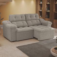 Sofá 260cm Retrátil e Reclinável Sierra Cinza Claro