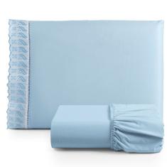 Jogo De Lençol Suave Lese Percal 180 Fios Solteiro 2 Peças Barato - Azul