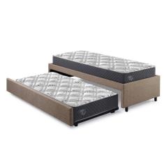 Bicama Box Solteirão 96x203 Cm Linho Com Dois Colchões Adapto Molas Ensacadas Ecoflex Marrom-cinza