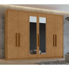 Guarda-roupa 6 Portas 5 Gavetas áries Com Espelho Amêndoa Clean