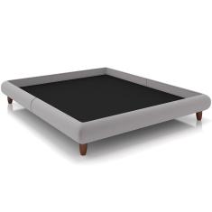 Cama Casal Base Box Pés De Madeira 156cm Otto P05 Veludo Cinza - Lyam Decor