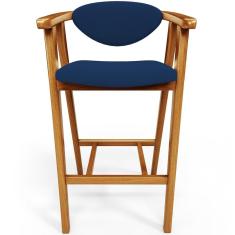 Banqueta Alta Para Cozinha Bancada Bar Sala De Jantar Fixa Cecília L02 Suede Azul Marinho