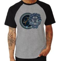 Camiseta Raglan Signo Leão Astrologia - Foca na Moda, Cinza, Preto, GG