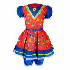 Fantasia Vestido Feminino Infantil Festa Junina Com Culote - Fantasias