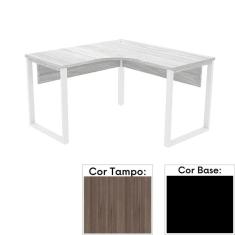 Mesa De Escritório Em L Pé Tubular Pe25 Em Mdp 155 X 155 X 60 Cm Cor Walnut E Base Preta